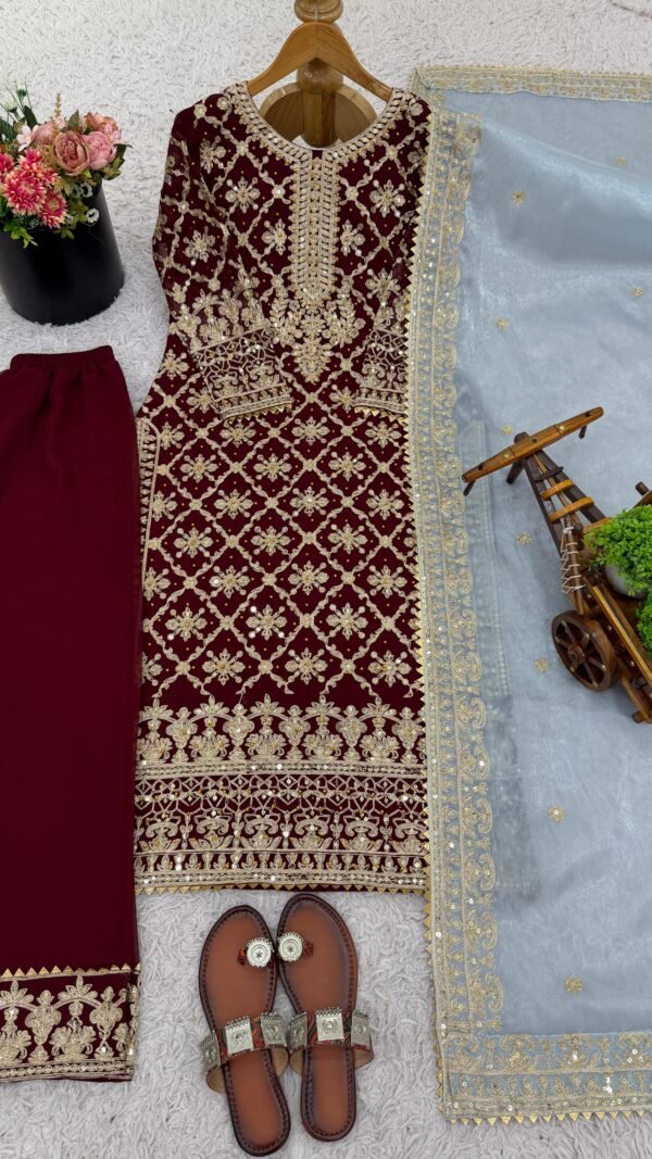 Maroon Designer Party Wear Kurta Set for Women