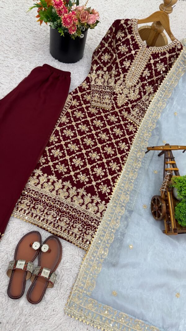 Maroon Designer Party Wear Kurta Set for Women