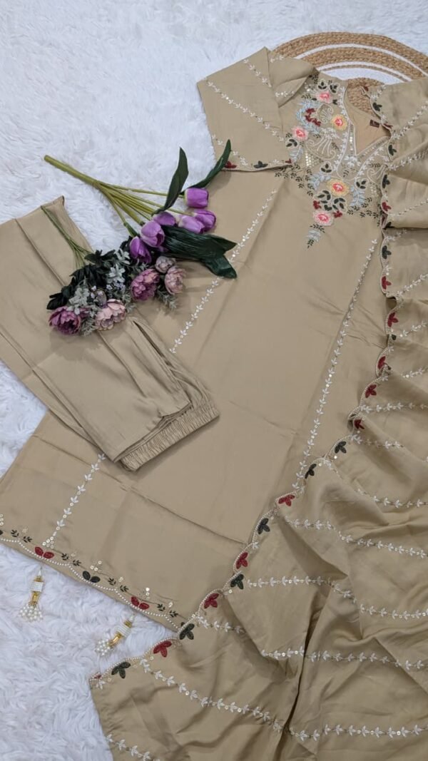 Beige Chanderi Silk Kurta Set for Women