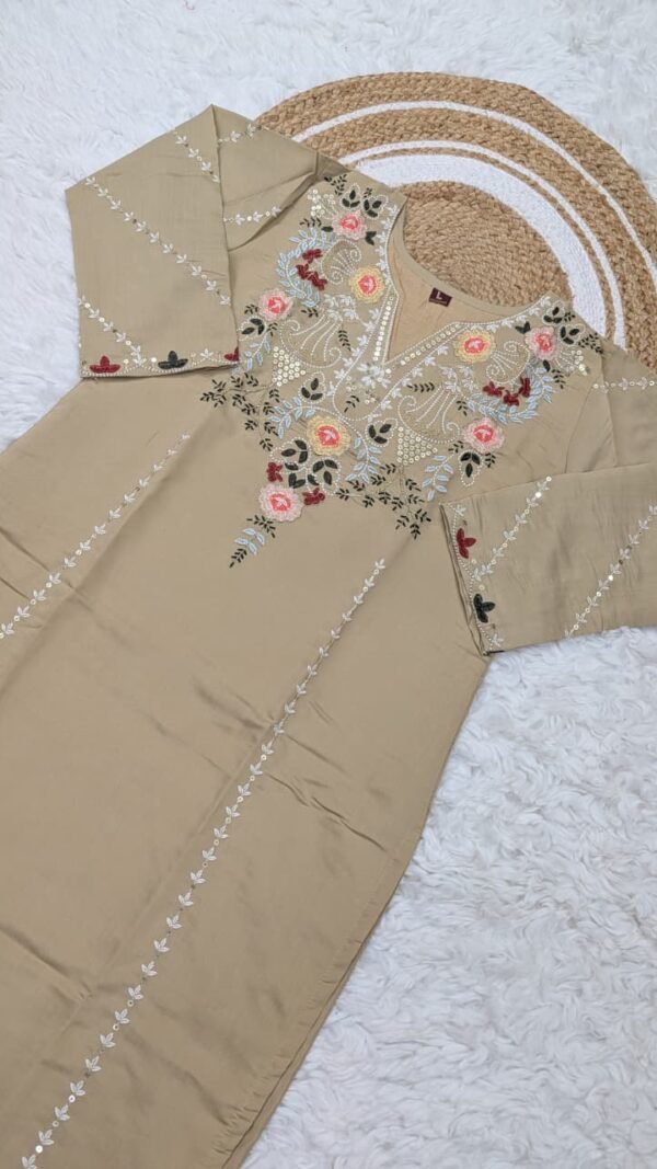 Beige Chanderi Silk Kurta Set for Women