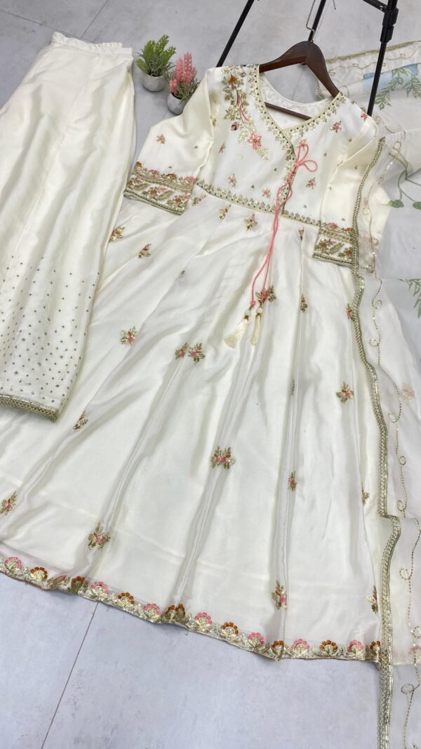 Designer White Chinon Gown Set – Buy Now