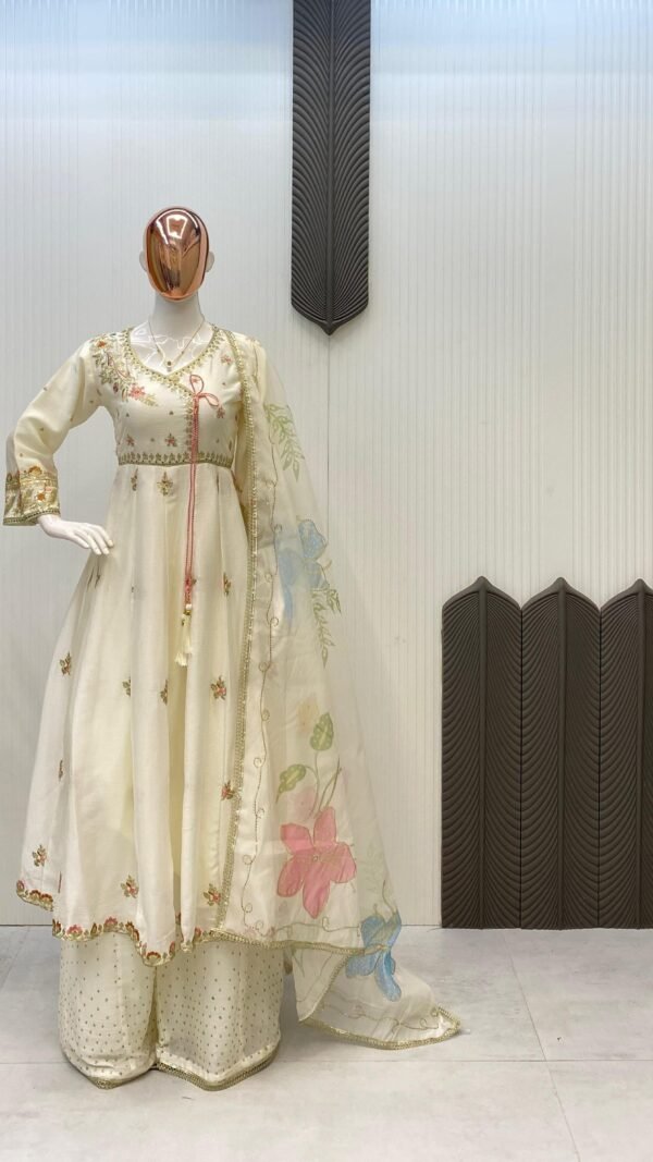 Designer White Chinon Gown Set – Buy Now