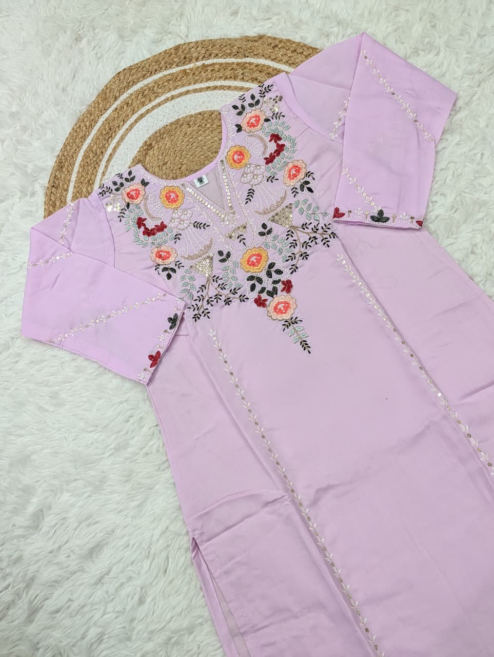 Lavender Chanderi Silk Kurta Set for Women