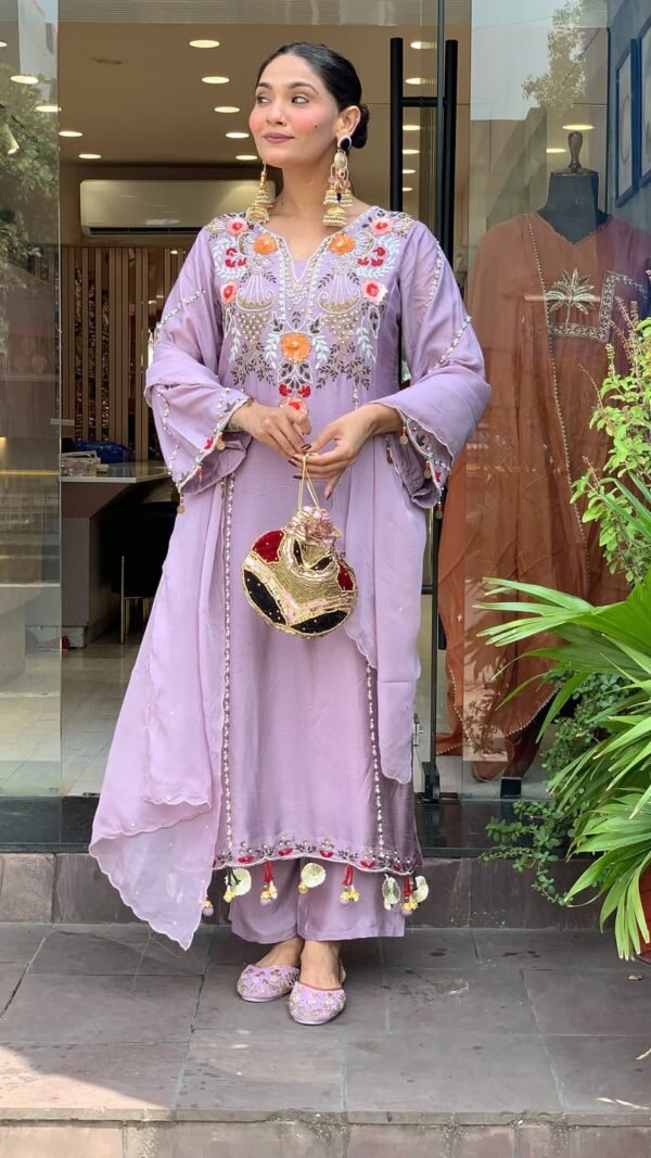 Lavender Chanderi Silk Kurta Set for Women