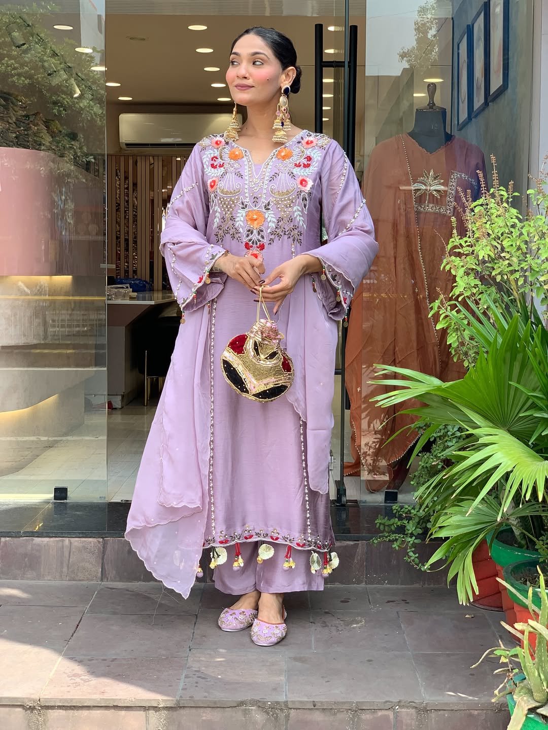 Lavender Chanderi Silk Kurta Set for Women