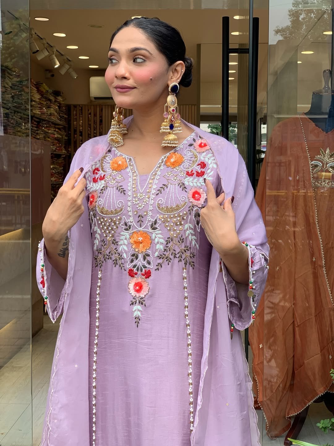 Lavender Chanderi Silk Kurta Set for Women