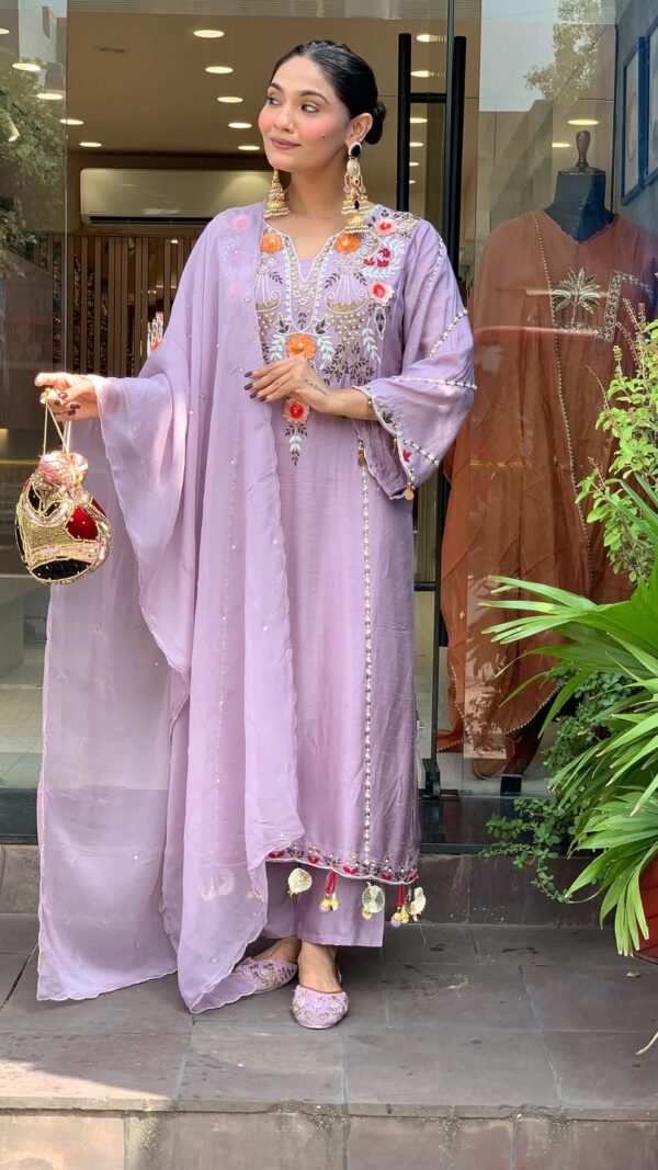 Lavender Chanderi Silk Kurta Set for Women