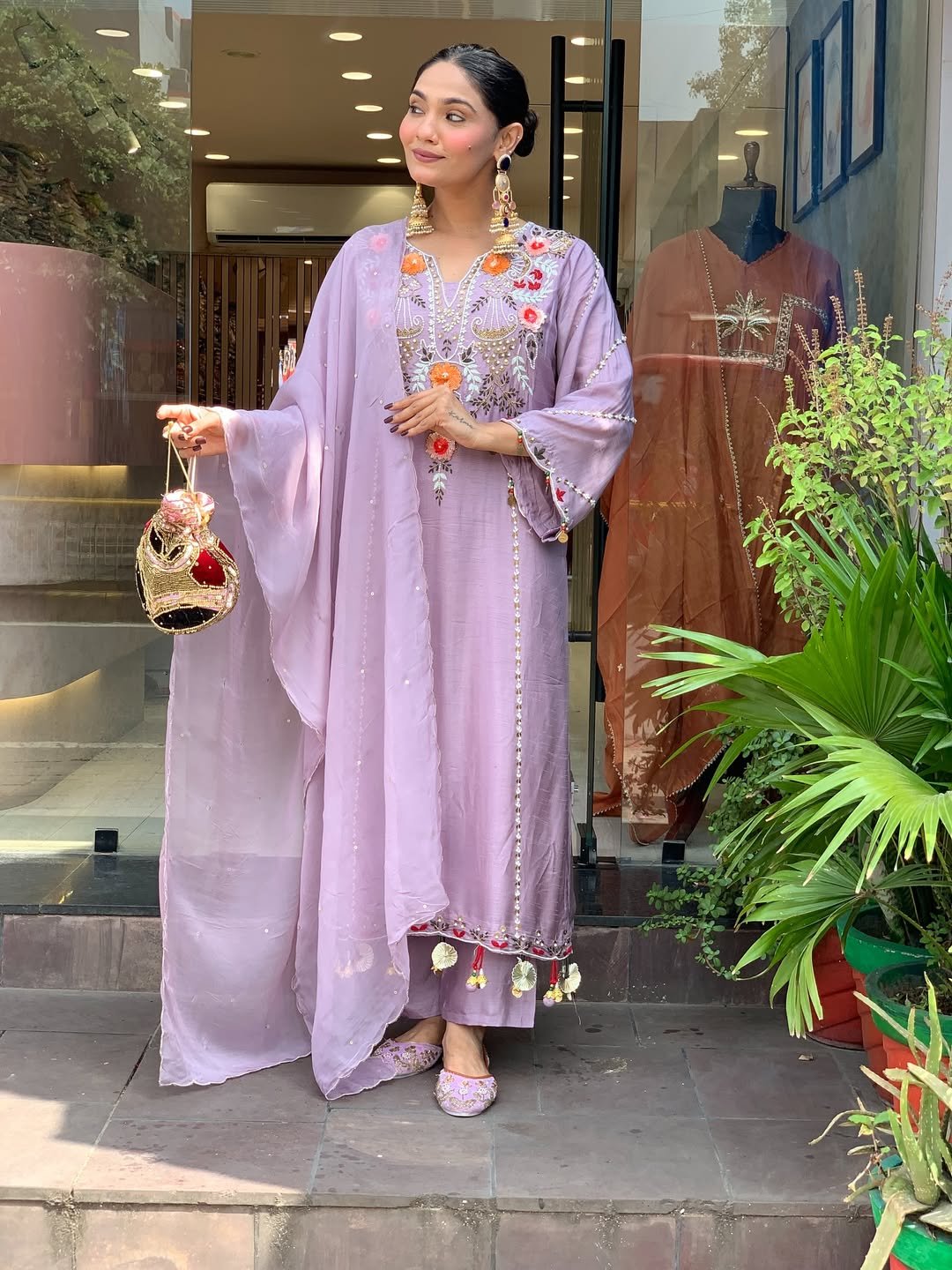 Lavender Chanderi Silk Kurta Set for Women