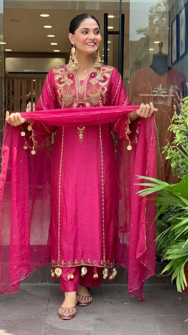 Pink Chanderi Silk Kurta Set for Women