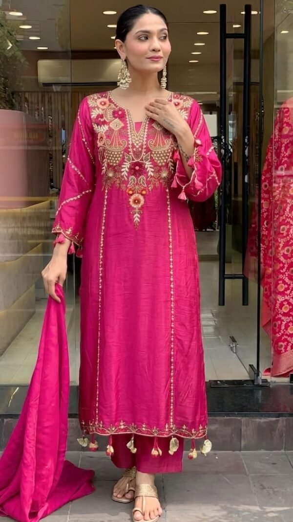Pink Chanderi Silk Kurta Set for Women