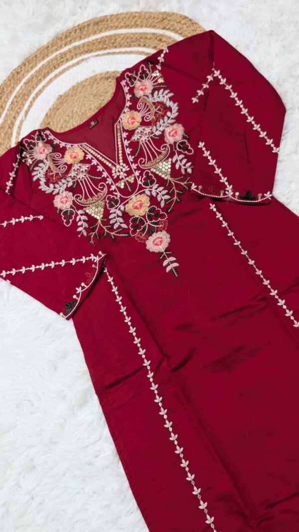 Red Chanderi Silk Kurta Set for Women