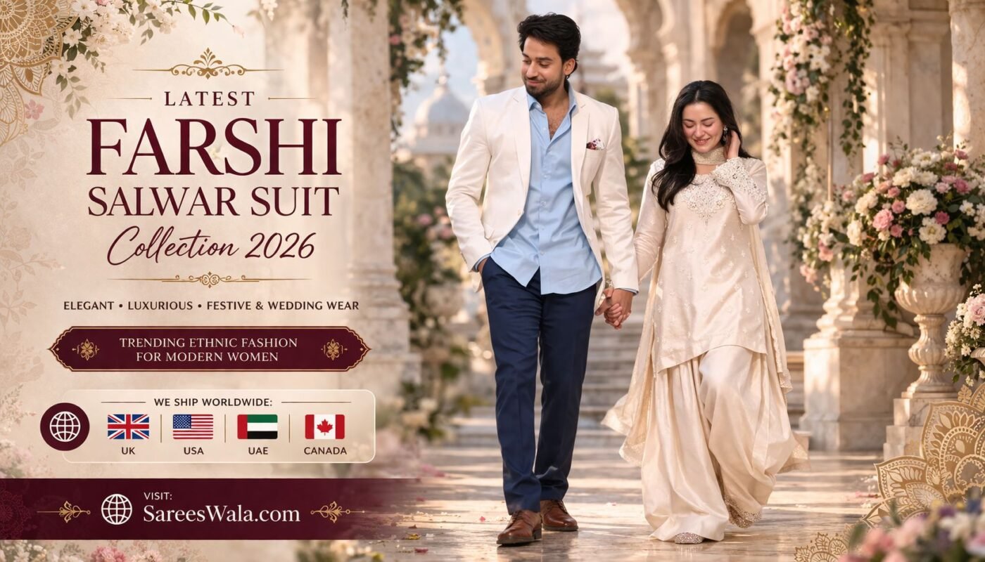 Latest Farshi Salwar Suit Collection 2026 for Women – Elegant Pakistani Designer Outfit Shipping to UK USA UAE Canada