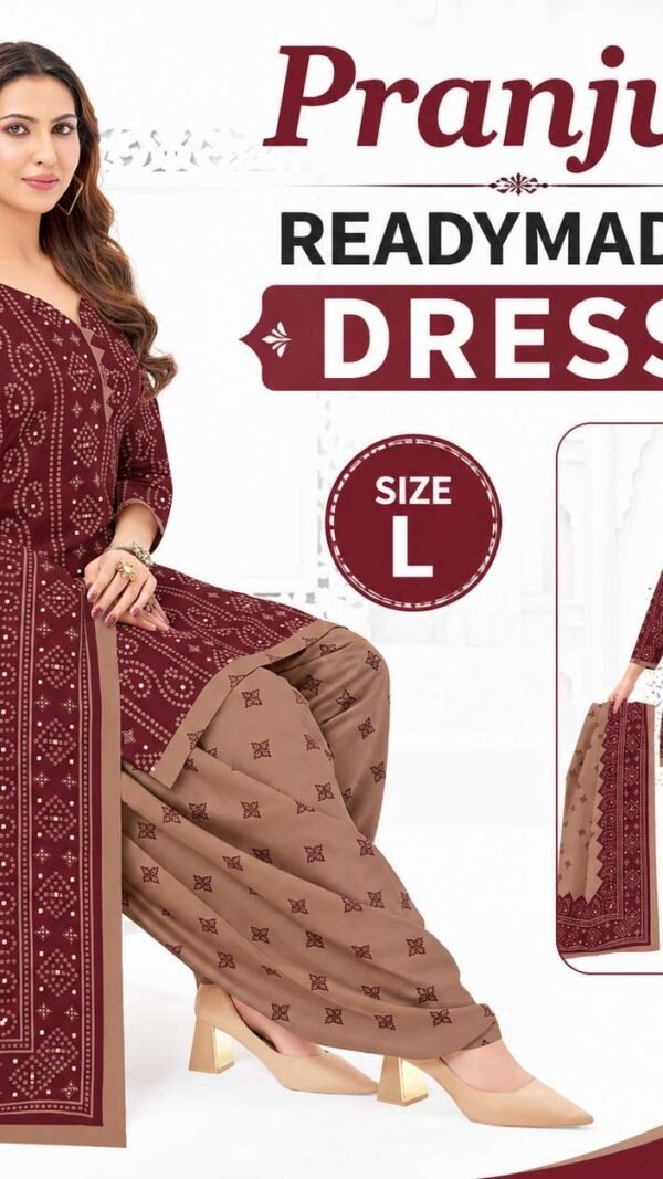 Pranjul Readymade Dress Size L for Women – Stylish Printed Ready to Wear Punjabi Suit with Dupatta