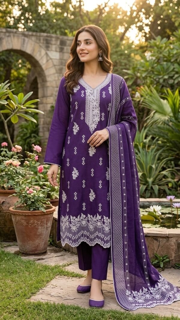 Wine Purple Embroidered Pakistani Suit with Dupatta under 1000