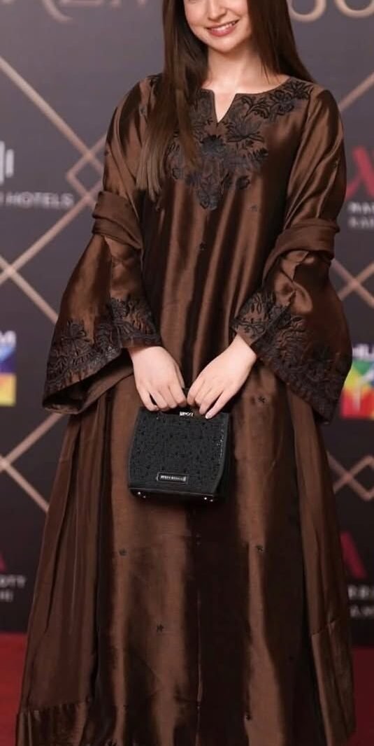 Celebrity inspired brown kaftan suit under 2000 with palazzo and dupatta