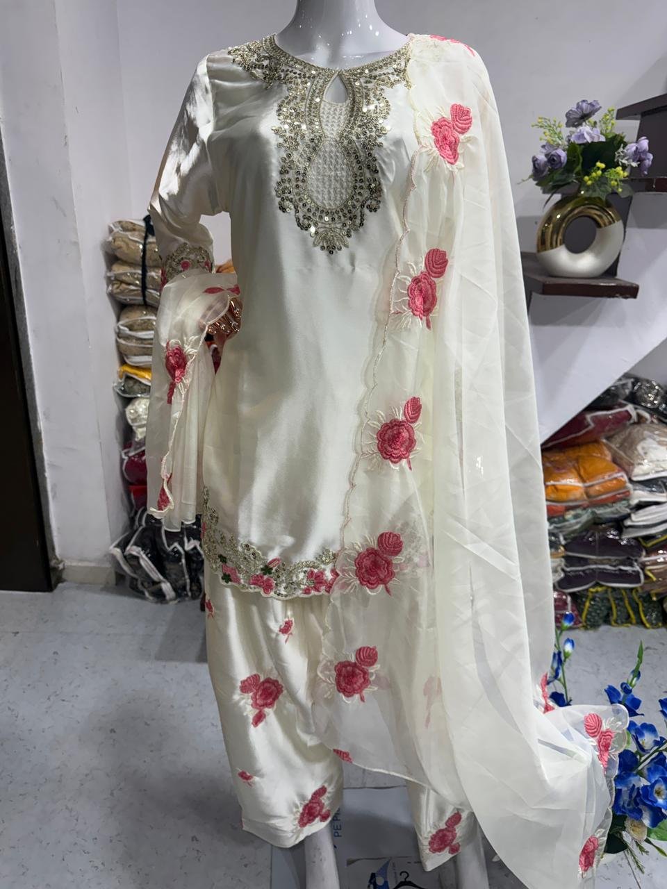 Japan Satin Silk Amir Trending Dress with Dupatta | 3 Colors Available - Image 2