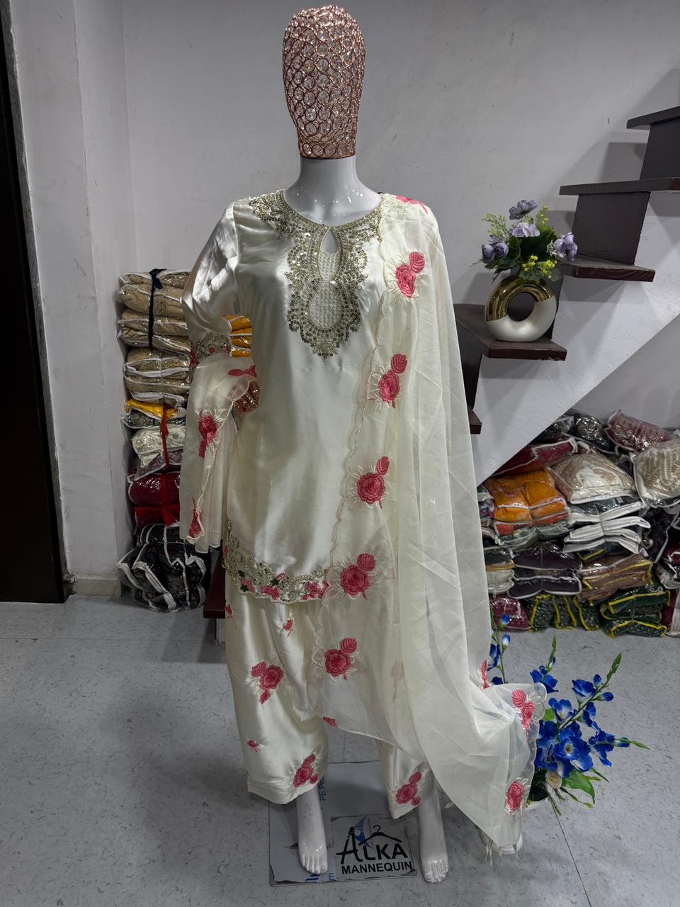 Japan Satin Silk Amir Trending Dress with Dupatta | 3 Colors Available - Image 3