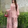 Dusty Rose Pink Faux Georgette Floral Suit with Palazzo