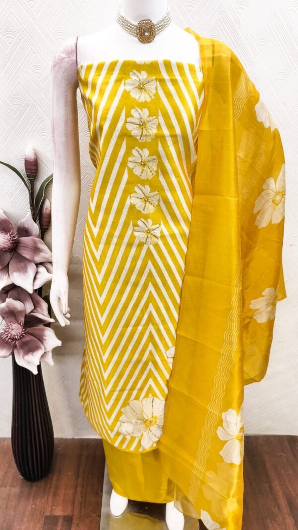 light yellow printed dress material under 1000