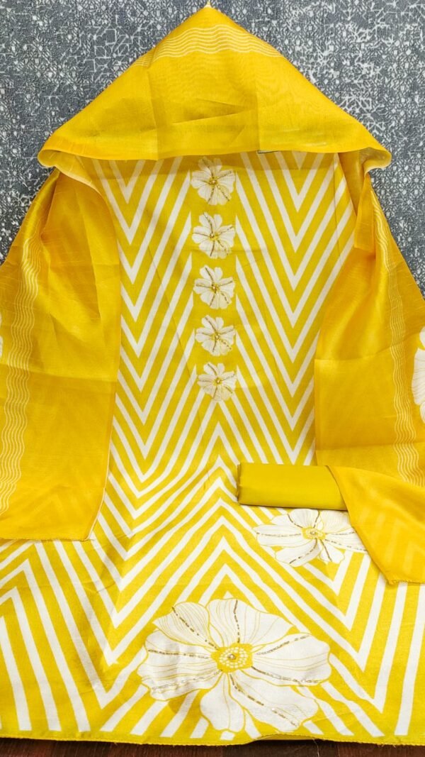 Alternative view of Affordable Printed Dress Material Under 1000 | Floral Unstitched Suit with Dupatta