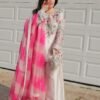 Pink Embroidered Pakistani Suit Under 2000 with Farshi Pant and Tissue Silk Dupatta