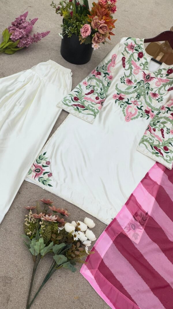 Alternative view of Pink Embroidered Farshi Pakistani Suit Under 2000 – Natural Crepe Silk Designer Set