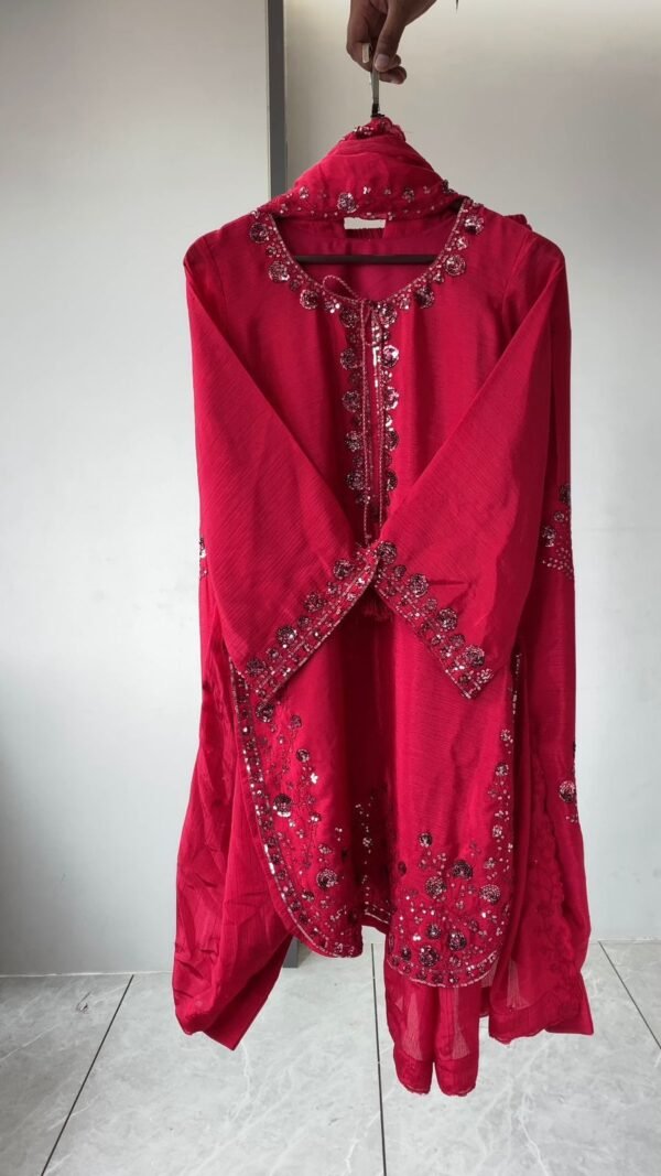 Alternative view of Designer Chinon Pakistani Suit Set with Farshi Salwar & Dupatta | Wedding Wear | 5 Colors