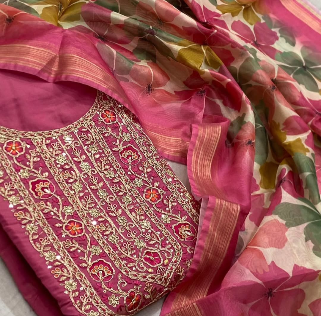 Roman Silk Embroidered Pakistani Suit Under 1000 with Dupatta | 4 Colors Available - Image 5