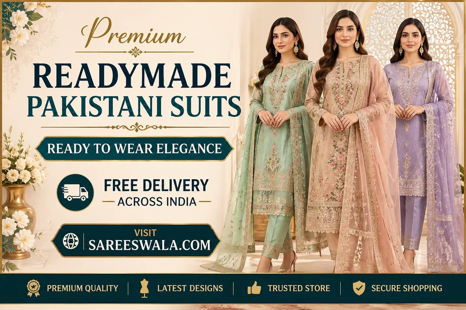 Premium Readymade Pakistani Suits Online in India – Ready to Wear Designer Collection | SareesWala