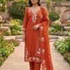 Rust Orange Vichitra Silk Sequin Work Suit with Dupatta