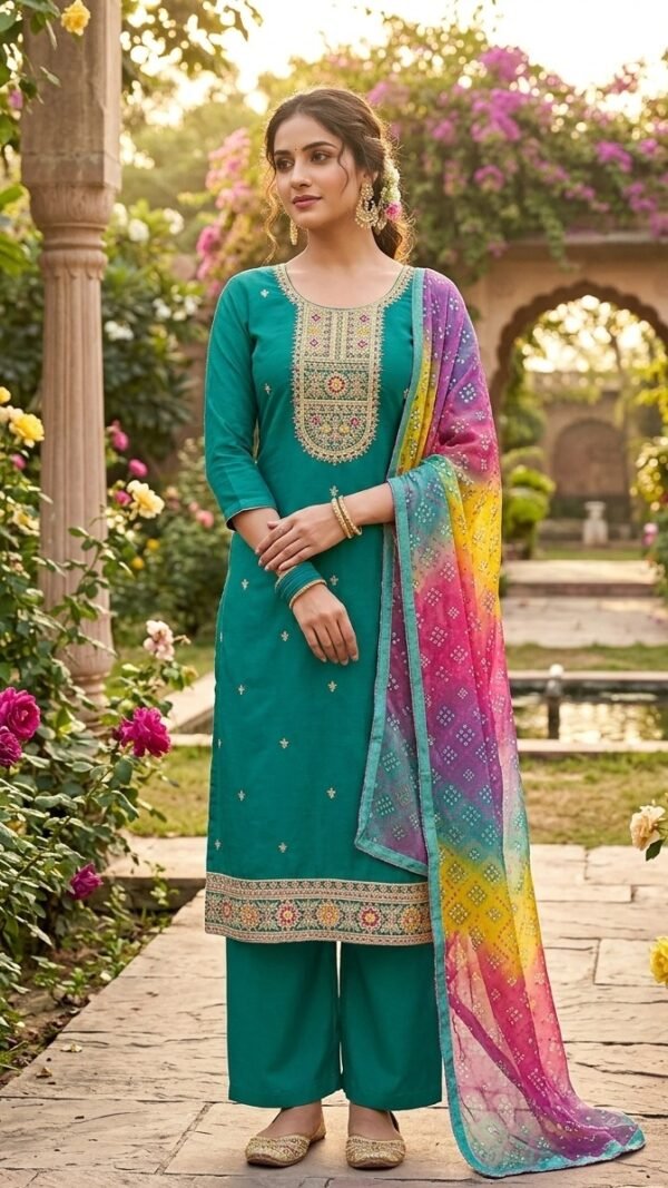 Teal Green Designer Pakistani Suit with Organza Dupatta under 1000
