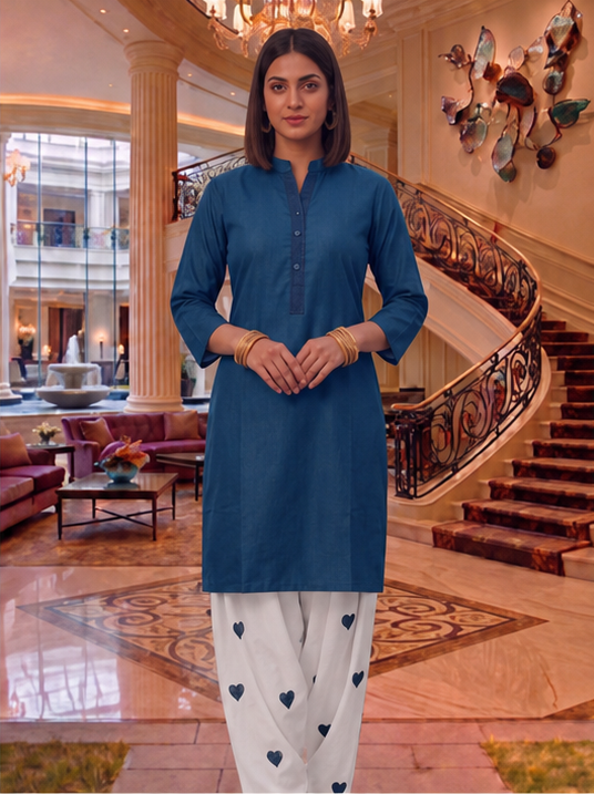 Blue Crystal Viscose Farshi Salwar Suit for Women Under ₹1000 with White Rayon Bottom