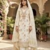 Cream Pakistani Suit Under 1000 in Vichitra Silk with Embroidery Work and Matching Dupatta