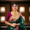 Green Lichi Silk Saree with Pink Jacquard Border