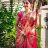 Pink Lichi Silk Saree with Golden Jacquard Work