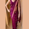 Purple Lichi Silk Saree with Golden Jacquard Border
