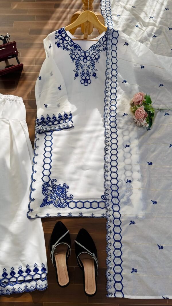Alternative view of White Hania Inspired Pakistani Suit Under 2000 – Sequence Embroidery Farshi Salwar Set