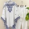White Pakistani Suit Under 2000 with Sequence Embroidery Farshi Salwar and Organza Dupatta