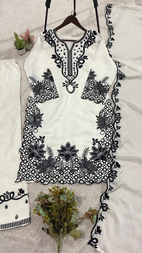 Alternative view of White Hania Inspired Pakistani Suit Under 2000 – Sequence Embroidery Farshi Salwar Set