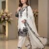 White Pakistani Suit Under 2000 with Sequence Embroidery Farshi Salwar and Organza Dupatta