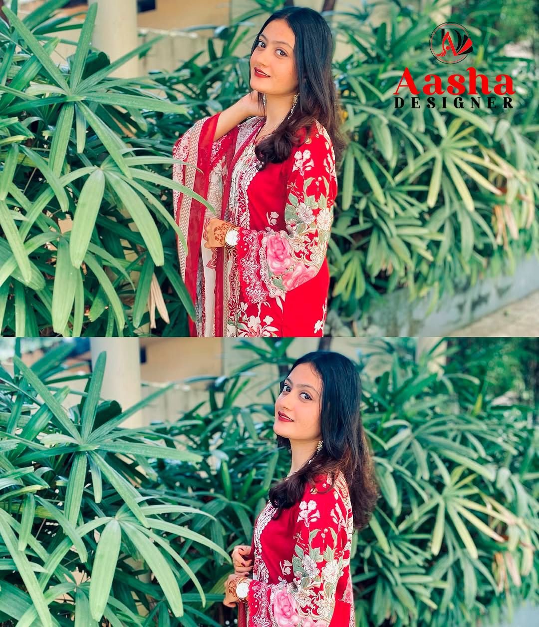 Aasha Designer Pure Cotton Pakistani Embroidered Suit Material - Image 4