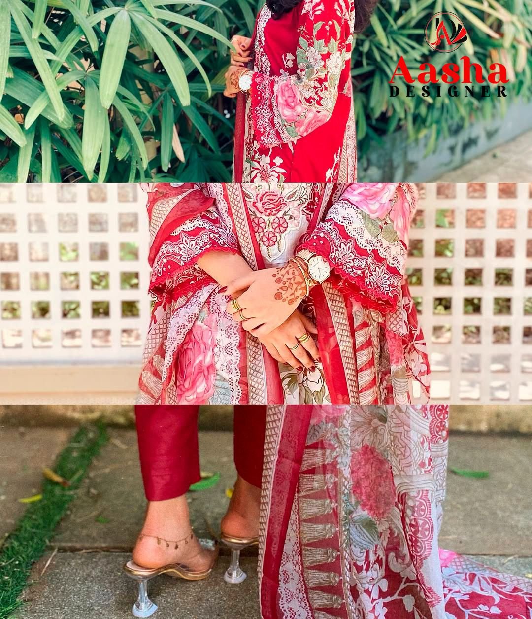 Aasha Designer Pure Cotton Pakistani Embroidered Suit Material - Image 8