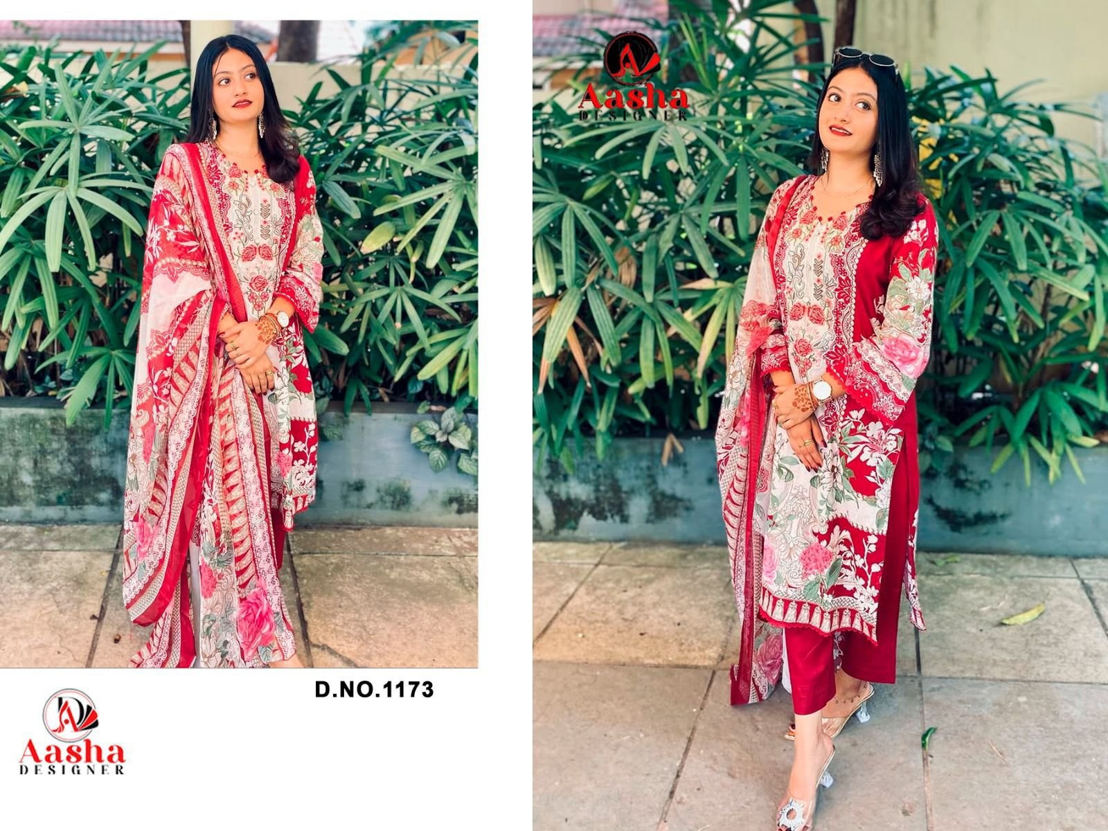 Aasha Designer Pure Cotton Pakistani Embroidered Suit Material - Image 9