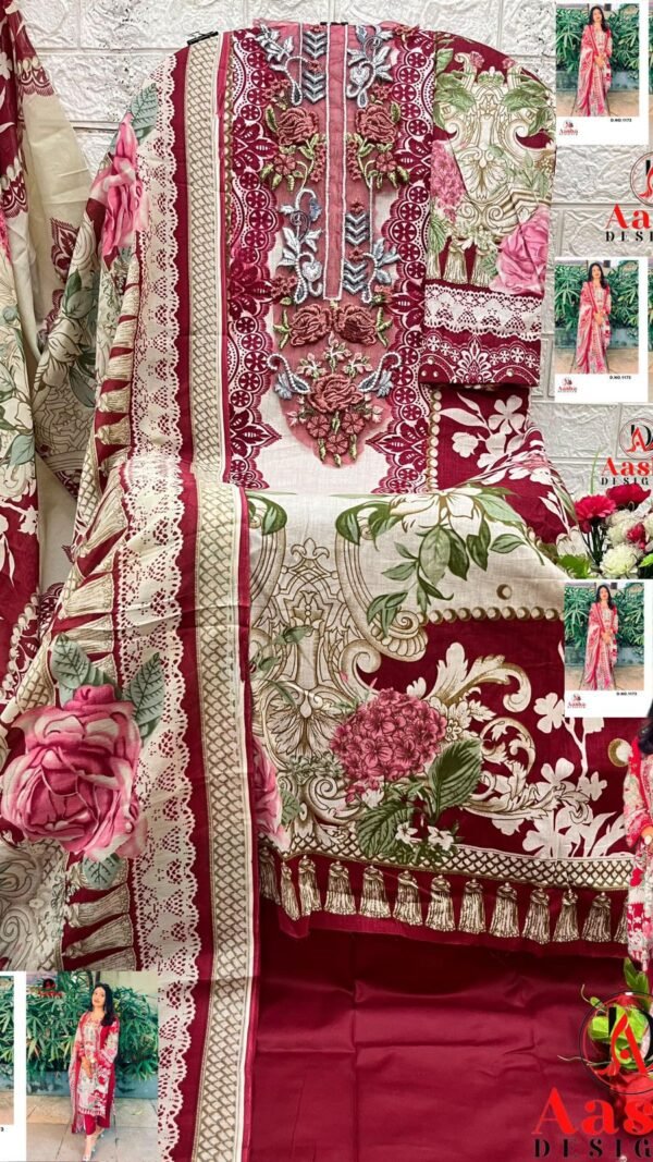 Alternative view of Aasha Designer Pure Cotton Pakistani Embroidered Suit Material