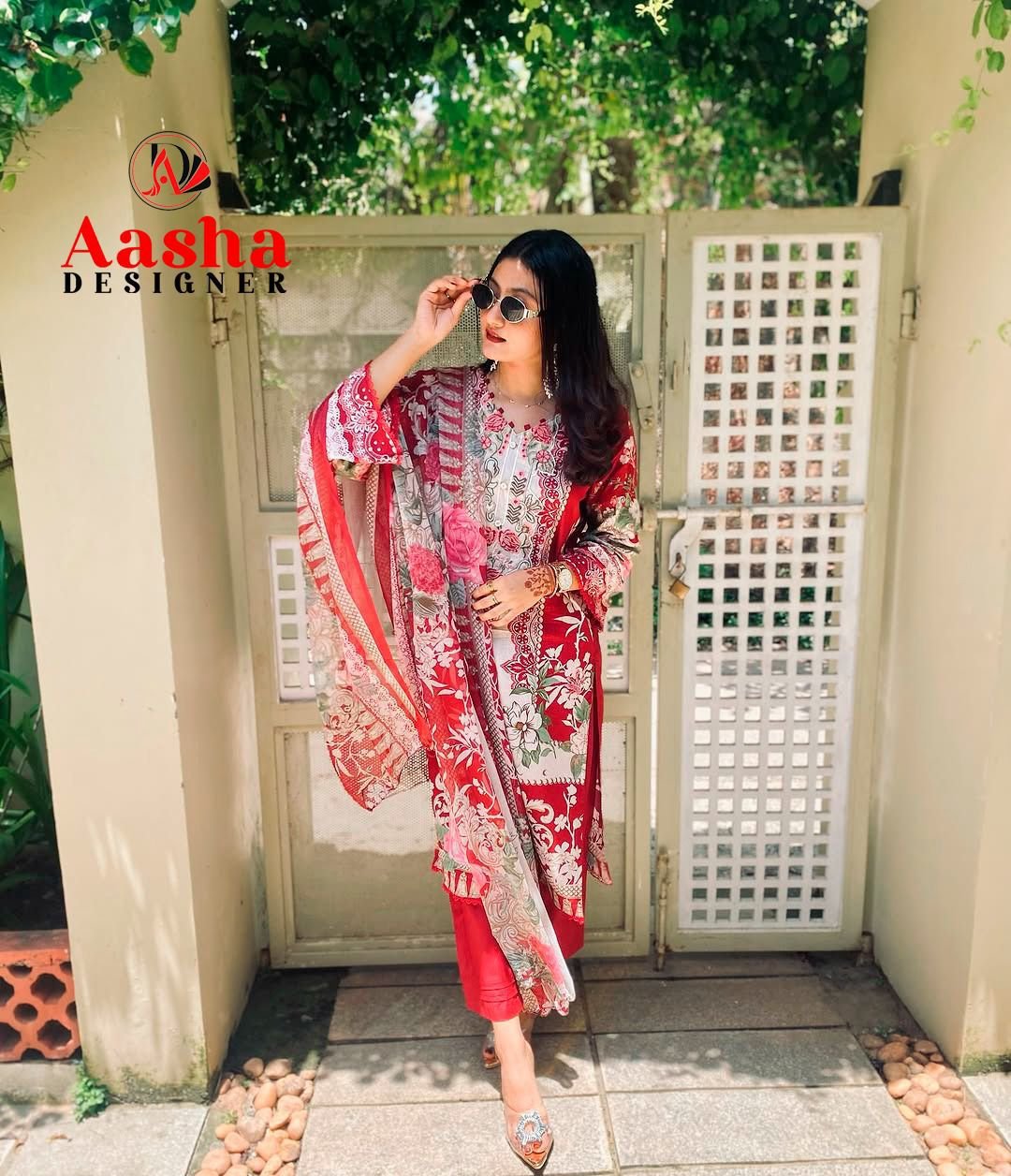 Aasha Designer Pure Cotton Pakistani Embroidered Suit Material - Image 5