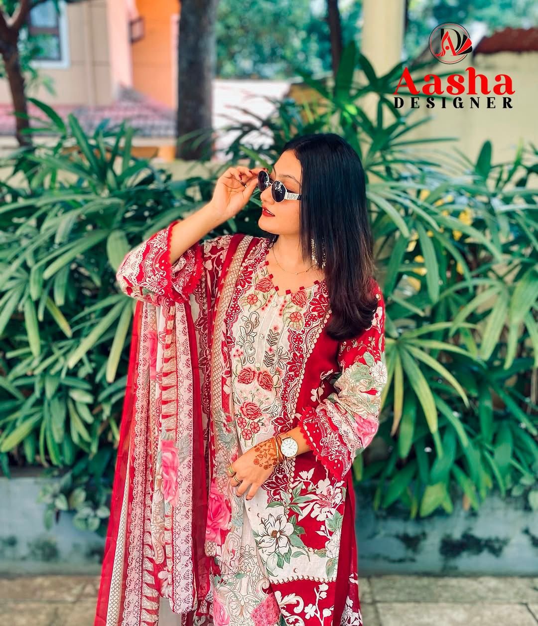 Aasha Designer Pure Cotton Pakistani Embroidered Suit Material - Image 7