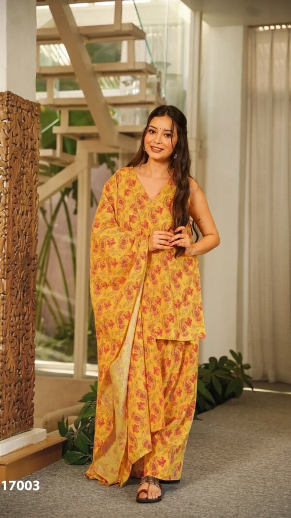 Mustard Yellow Cotton Farshi Salwar Suit for Women Under ₹1500 with Floral Digital Print