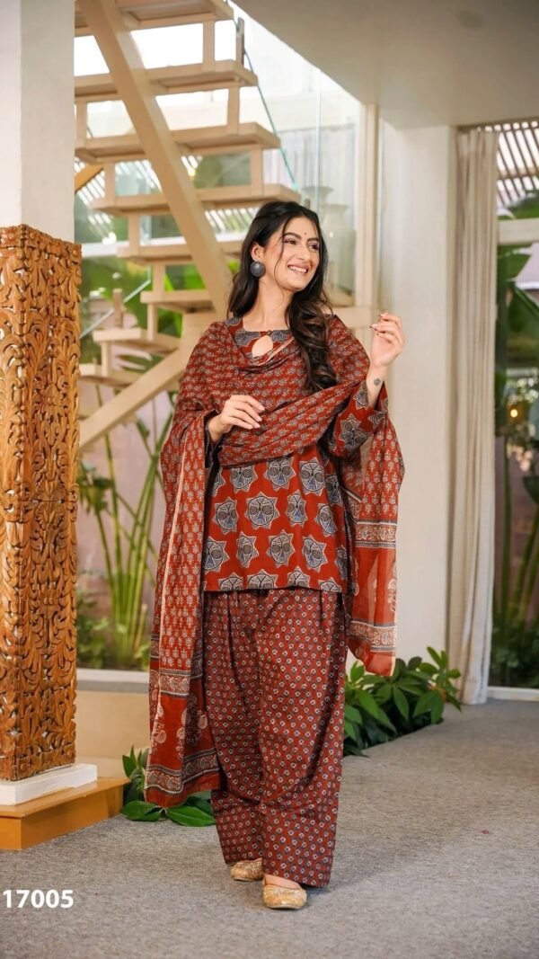 Rust Brown Cotton Farshi Salwar Suit for Women Under ₹1500 with Digital Printed Cambric Cotton Fabric