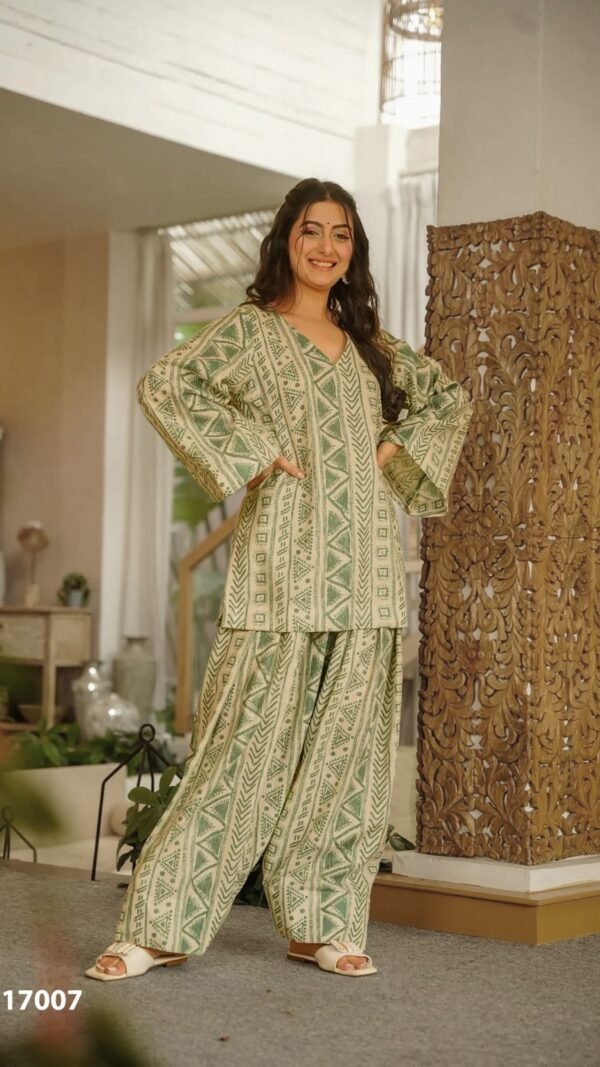 Sage Green Cotton Farshi Salwar Suit for Women Under ₹1500 with Designer Geometric Digital Print