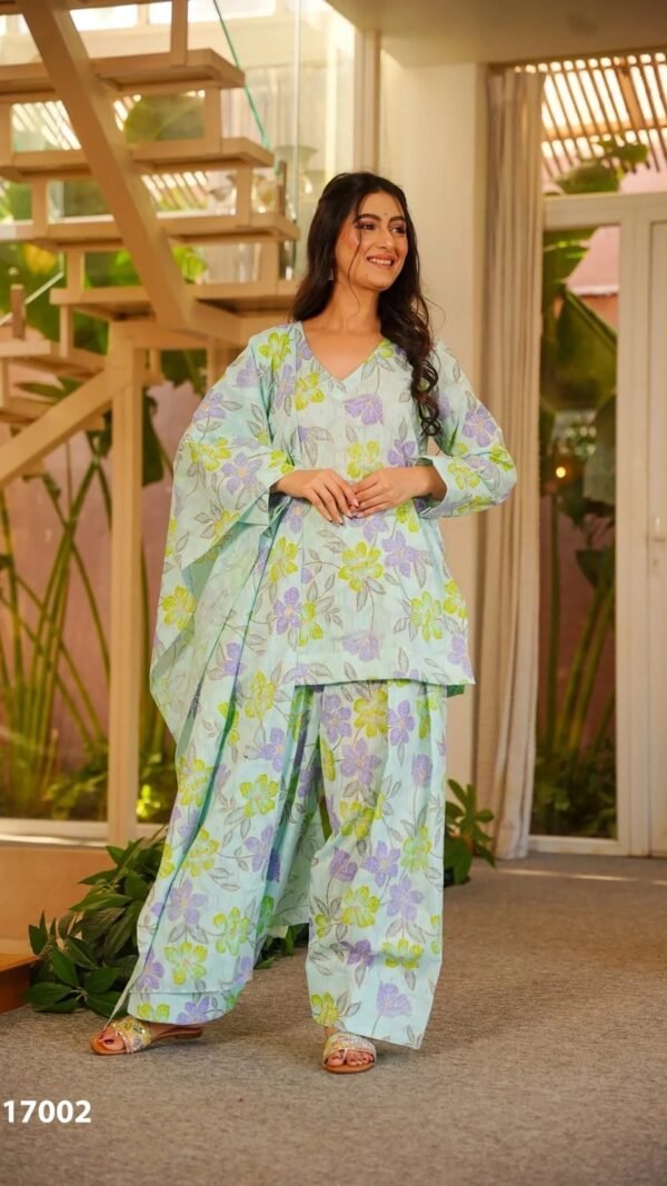Sky Blue Cotton Farshi Salwar Suit for Women Under ₹1500 with Floral Digital Print